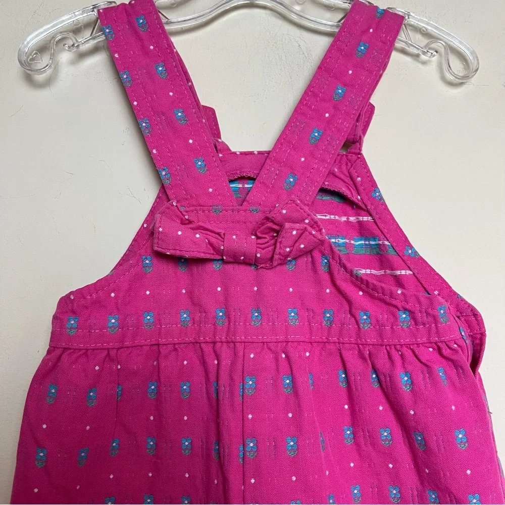 VTG 90s OshKosh Floral Overalls Bibs Bow Pink Blue‎ Girls Size 18M USA Union Tag